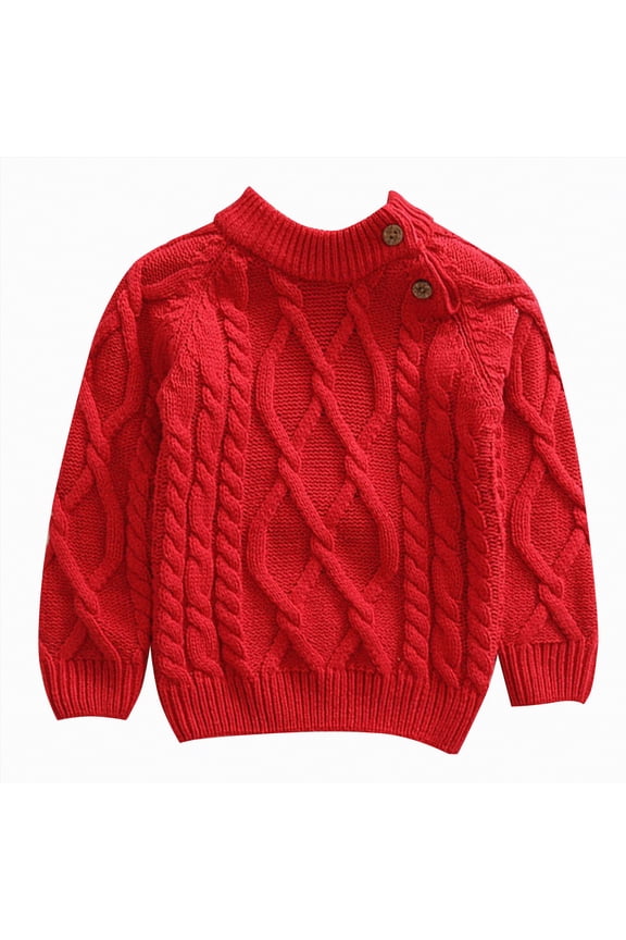 Baby Boys' Girls' Cable Knit Sweaters Toddler Long Sleeve Solid Crew Neck Pullover Kids Baby Fall Winter Clothes (Red,3-4 Years)