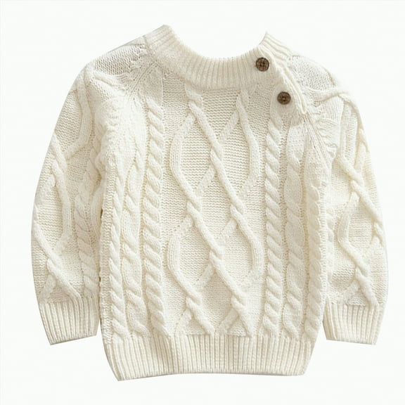 UngA Baby Boys' Girls' Cable Knit Sweaters Toddler Long Sleeve Solid Crew Neck Pullover Kids Baby Fall Winter Clothes (White,6-12 Months)