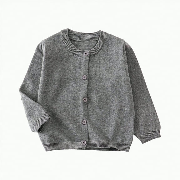 UngA Baby Boys Girls Cotton Cardigan Long Sleeve Kid Button Sweater for Toddler Crew Neck Cardigans Uniform Sweater (Dark Gray,4-5 Years)