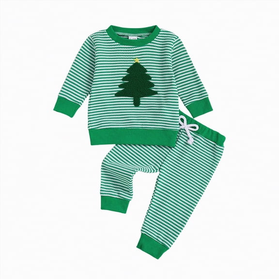UngA Baby Christmas Outfit Boy Infant Toddler Baby Boy Halloween Outfits Long Sleeve Shirts Pumpkin Sweatshirt with Pants 2Pcs Winter Clothes Green,6-12 Months