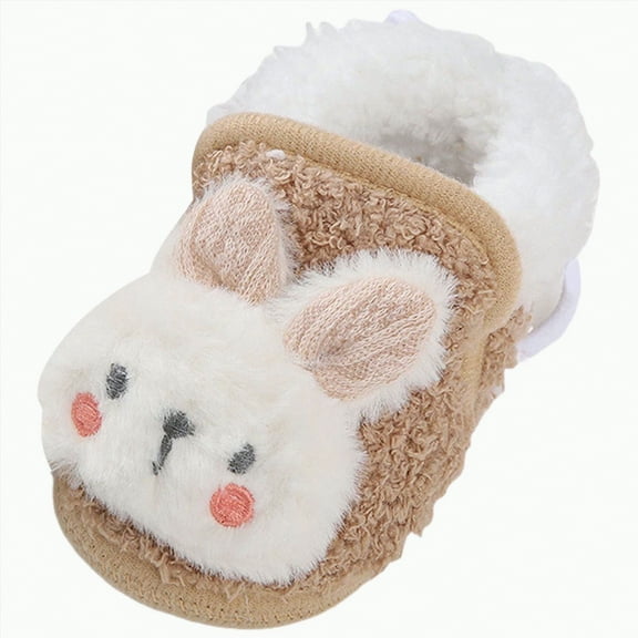 UngA Baby Girl Shoes Baby Booties Cozy Fleece Slippers Soft Baby Shoes With Gripper Soles, Winter Warm Infant Newborn Crib Sock Shoes Khaki,5.5