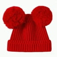 thumbnail image 1 of UngA Baby Pom Pom Beanie, Warm Winter Hat for Infants and Toddlers, Double Pom Poms for Baby Girls & Boys (Red,0-12 Months), 1 of 5