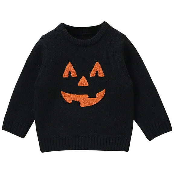 UngA Baby Wearing Sweatshirt Toddler Baby Girl Halloween Outfits Ghost Embroidery Sweater Warm Knitted Long Sleeve Pullover Sweaters Tops Kids Fall Winter Knitwear Black,6-12 Months