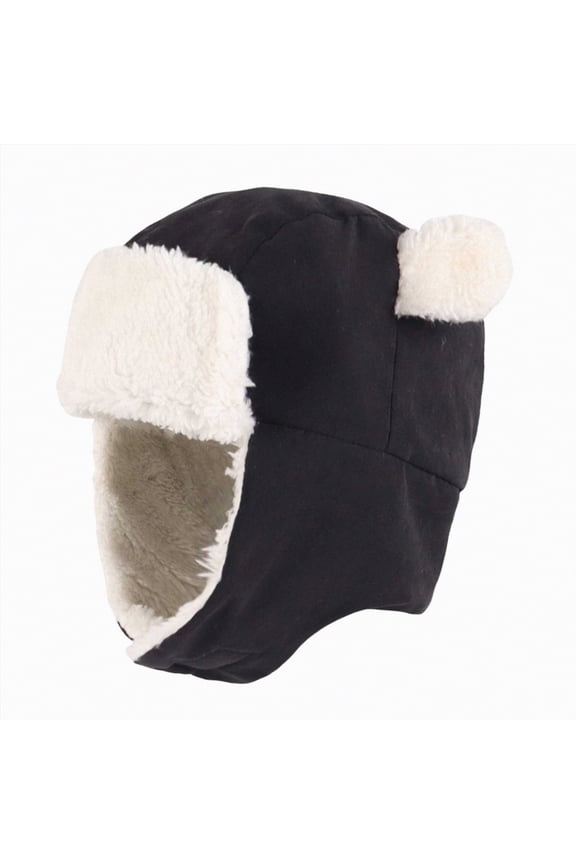 Baby Winter Hat and Mitten Set Cute Fleece Sherpa Lined Warm Beanie for Toddler Kids Newborn Boys Girls (Black,1-2 Years)