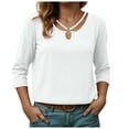 thumbnail image 1 of UngA Basic Tees for Women Long Sleeve V Neck Shirts for Women Fall Tops Lightweight Sweaters Dressy Casual Tunic Tops 2025 Outfits White,2XL, 1 of 6