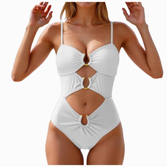 UngA Bathing Suit Women's One Piece Swimsuit Sports Adjustable Strap Bathing Suit Color Block Ribbed High Cut Swimsuits White,2XL