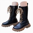 thumbnail image 1 of UngA Black Combat Boots for Girls Leather Lace Up Boots Side Zipper Punk Goth Lug Sole Mid Calf Kids Riding Boots (Little Kid/Big Kid),Size 11, 1 of 7