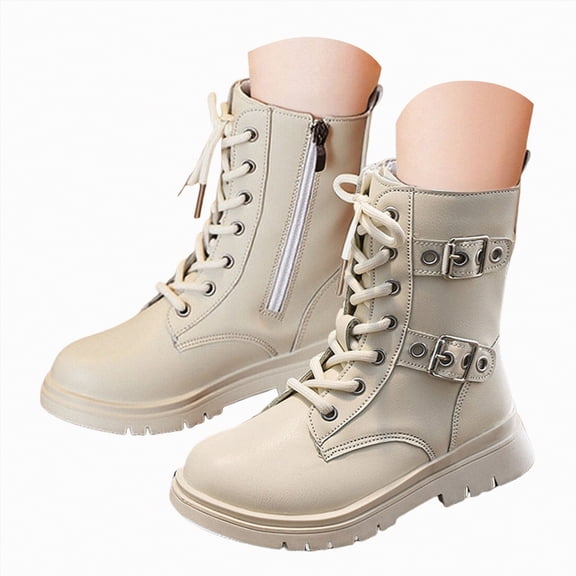 UngA Boots for Girls Fashion Lace Up Booties Side Zipper Boots Girls Combat Ankle Boots (Little Kid/Big Kid),Size 13