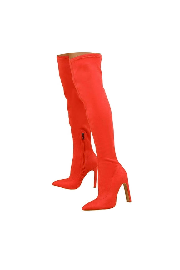 Boots for Women Knee High Knee High Boots Women Pointed Toe Tall Boots Stiletto High Heel Long Boots Side Zipper Sexy Dress Boots Red,8