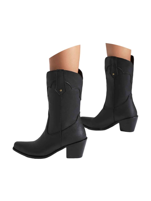 Boots for Women Women's Ankle Boots - Slouchy Fashion Low Calf Flat Booties Comfortable Round Toe Black,7.5