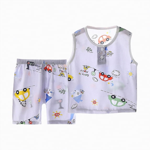 UngA Boy Toddler Baby Summer Clothes 3 6 12 18 24 Months 2T 3T 4T 5T Tractor Letter Print Sleeveless Tank Tops Elastic Waist Solid Shorts Sets Toddler Baby Girl Outfit (Grey,6-12 Months)