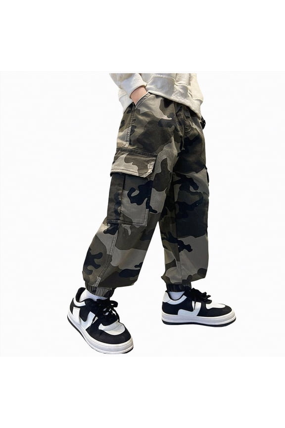 Boy's Camo Cargo Pants Joggers Baggy Fall Elastic Waist Wide Led Casual Hunting Pants with Pockets 2026 Cargo Pants for Boys (Camouflage,9-10 Years)