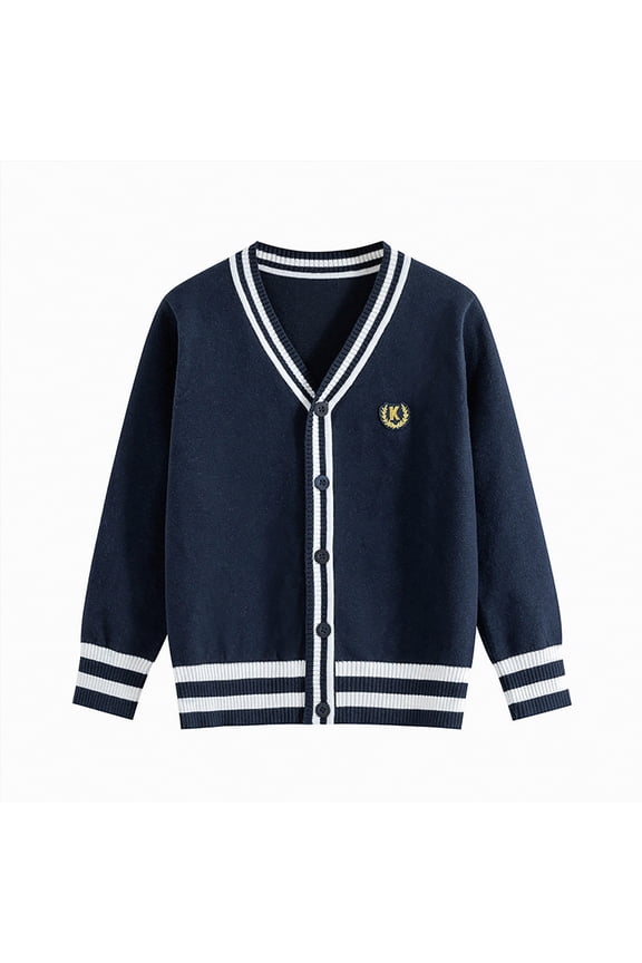 Boy's Sweater Cardigan Simple Solid Color Long Sleeve with Pockets Kid Knit Coats for Autumn and Winter Sweater for Toddler Boys (Navy,3-4 Years)