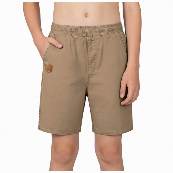 UngA Boys Athletic Shorts Bermuda Kids Elastic Waisted Pull on Youth Casual Sweat Gym Running Shorts with Pockets (Khaki,7-8 Years)
