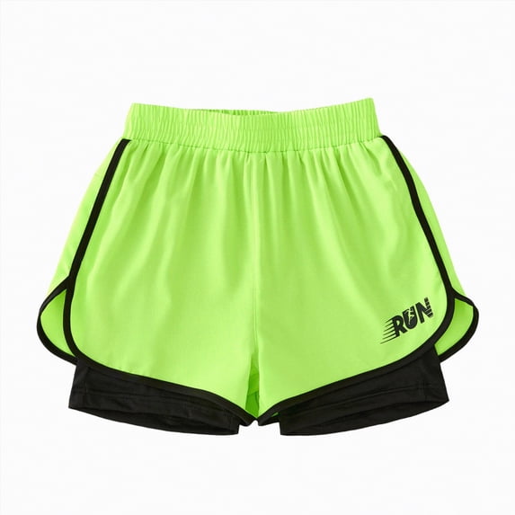 UngA Boys Athletic Shorts with Liner Kids 2 in 1 Quick Dry Girls Workout Running Shorts with Pockets (Green,9-10 Years)