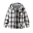 thumbnail image 1 of UngA Boys' Button-Down Shirts Boys Warm Sherpa Lined Buffalo Plaid Fleece Button Down Shirt Jacket Grey,9-10 Years, 1 of 2
