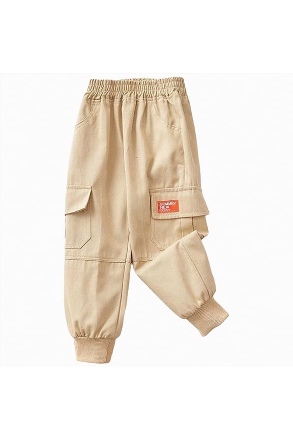 Boys Cargo Joggers Pants Elastic Waist Jogging Trousers Bottom Casual Boys Cargo Pants (Khaki,18-24 Months)