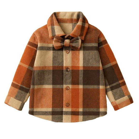 UngA Boys Flannel Jacket Kids' Classic Checkered Shirt Jacket Kids Toddler Child Baby Boys Girls Shirt Jacket Plaid Long Sleeve Coffee,9-12 Months