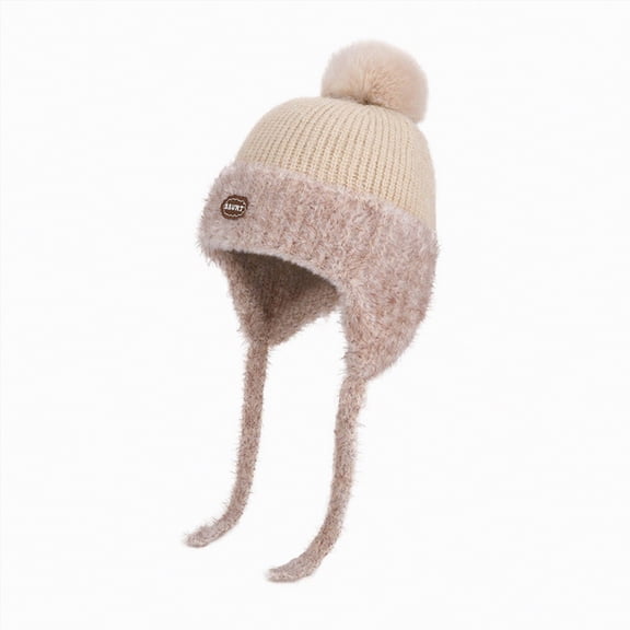 UngA Boys Girls Knit Hats Winter Fleece Lining Skiing Winter Caps with Warm Ear Flap (Beige,4-10 Years)
