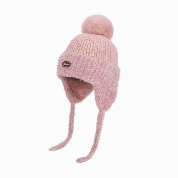 UngA Boys Girls Knit Hats Winter Fleece Lining Skiing Winter Caps with Warm Ear Flap (Pink,4-10 Years)