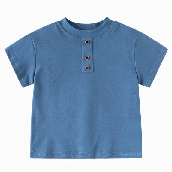 UngA Boys Henley Short Sleeve Shirt Cotton Blend Button Front Summer Tee Tops Kids Toddler Breathable Casual Tshirts (Blue,6-7 Years)