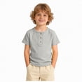 thumbnail image 1 of UngA Boys Henley Short Sleeve Shirt Cotton Blend Button Front Summer Tee Tops Kids Toddler Breathable Casual Tshirts (Light Gray,7-8 Years), 1 of 6