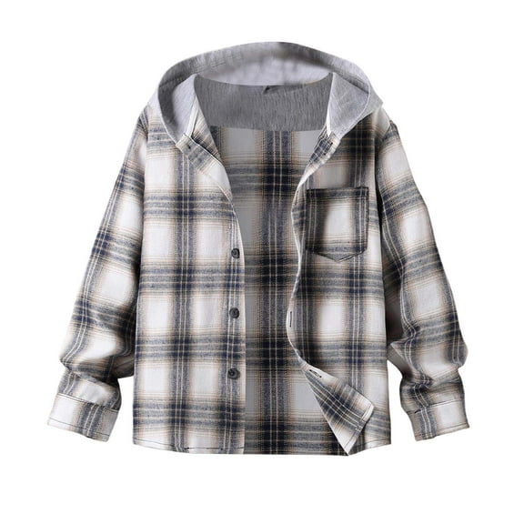 UngA Boys Hoodie Boys Flannel Shirts Button Down Long Sleeve Plaid Shirt Family Matching Outfits Grey,8-9 Years