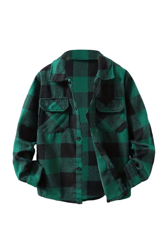 Boys Hoodie Boys Plaid Shirt Long Sleeve Flannel Shirt Kids Button Down Shirts Dark Green,11-12 Years
