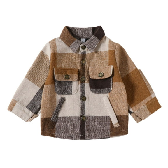 UngA Boys Plaid Shirt Boys Button Down Shirt Fashion Long Sleeve Plaid Pocket Kids Clothes Fall Winter School Casual Shirt Brown,2-3 Years