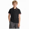 thumbnail image 1 of UngA Boys School Uniform Short Sleeve Polo Shirt Kids Toddler Color Block Button Closure Collared T Shirt Striped Cute Summer Shirt (Black,9-10 Years), 1 of 7