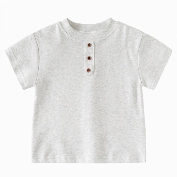 UngA Boys Short Sleeve Henley Shirt Button Front Summer Tops Toddler Boys Ribbed T-Shirt (Grey,8-10 Years)