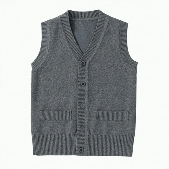 UngA Boys Sweater Vest Unisex Cable Knit Cotton Toddler Boy Sweater Uniform Sleeveless Vest for Little Big Childrens Kids Teenage Girls (Dark Gray,4-5 Years)