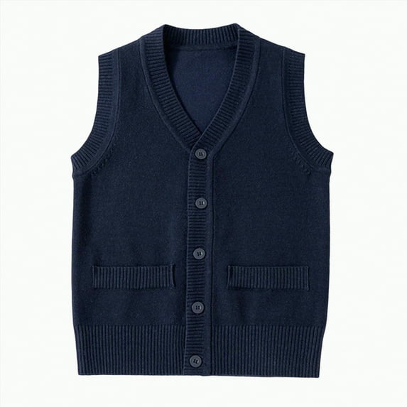 UngA Boys Sweater Vest Unisex Cable Knit Cotton Toddler Boy Sweater Uniform Sleeveless Vest for Little Big Childrens Kids Teenage Girls (Navy,4-5 Years)