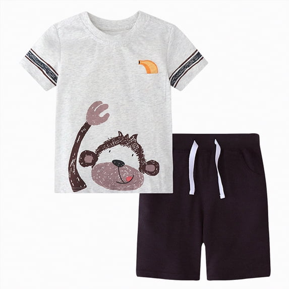 UngA Boys Toddler Summer Clothes 2T 3T 4T 5T Kids Short Sleeve Truck Print T-Shirt Tops Solid Color Shorts Set 2Pcs Casual Toddler Boys Outfits (Light Gray,4-5 Years)