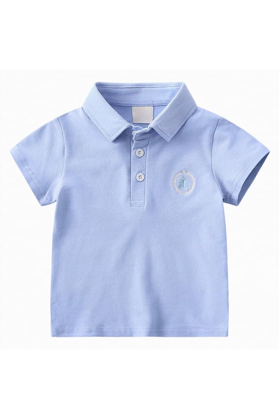 Boys' Tops Toddler Boys Short Sleeve Polo T-Shirt Cute Cartoon Dinosaur Print Tops Button Baby Boy Clothes Shacket (Sky Blue,4-5 Years)