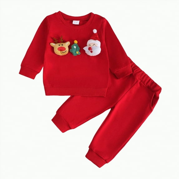 UngA Boys Winter Clothes Toddler Baby Girl Boy Outfit Long Sleeve Sweatshirt Top Charm Pants Infant Set Red,18-24 Months