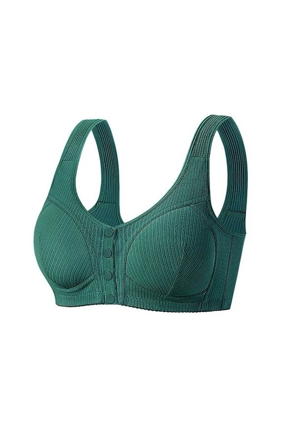 Bra for Older Women No Underwire Front Closure Comfort Senior Wireless Snap Closing Bra Green,60