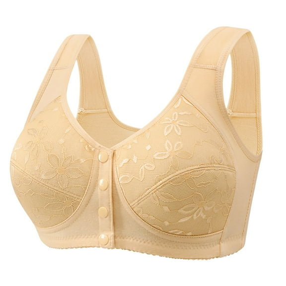 UngA Bra for Seniors Seamless Front Close Wireless Bras with Jelly Soft Support, Smoothing Padded Bralette Beige,4XL