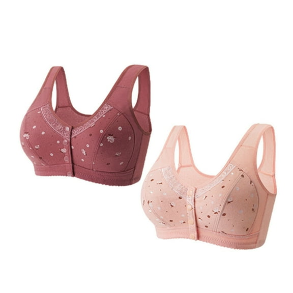 UngA Bralette for Women Front Closure,Comfortable Front Closure Button Cotton Sleep Bras for Older Women No Underwire Light Pink,46