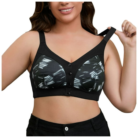 UngA Bras Women Full Coverage Wireless Bras No Underwire Compression Front Closure Comfort Post Surgery Bra Black,L1