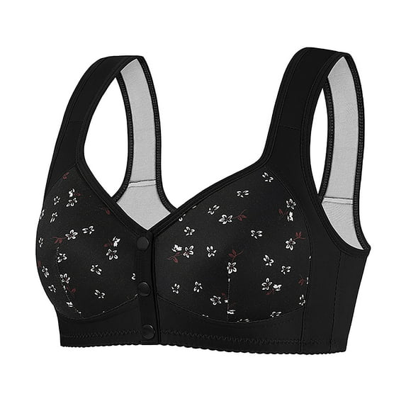 UngA Bras for Older Women Front Closure Push up Bra No Underwire Front Opening Bra with Snaps Breathable Comfort Bras Black,42/95