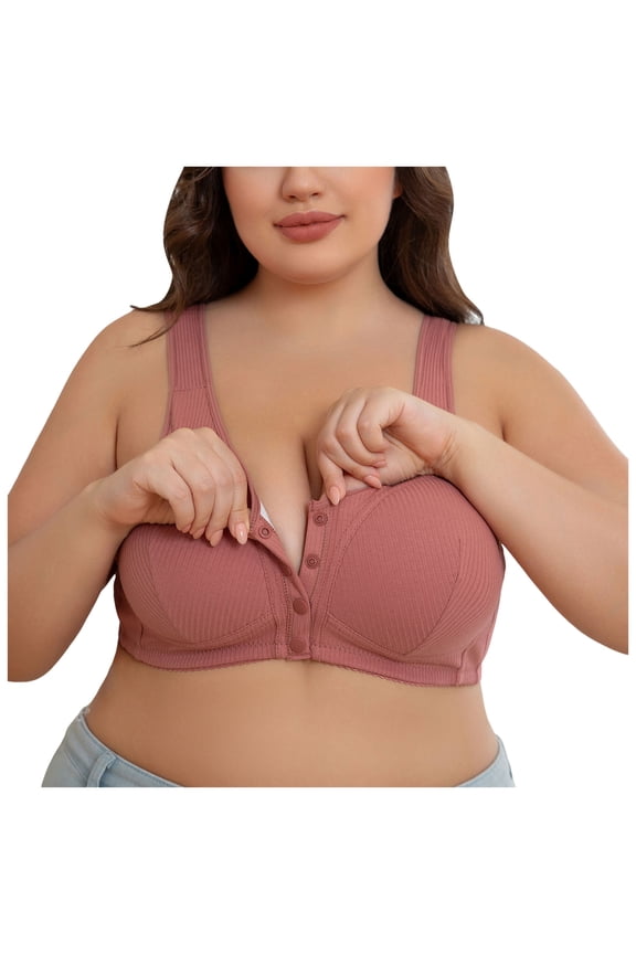 Bras for Senior Women Front Snap Closure Padded Bra for Older Senior Women, Comfortable and Convenient, No Underwire Red,58