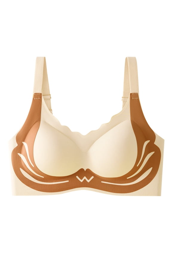 Bras for Women No Underwire Wave Push Up Wireless Bra Seamless Bras Full Coverage Bralettes Lift Everyday Support Bras for Women Beige,XL