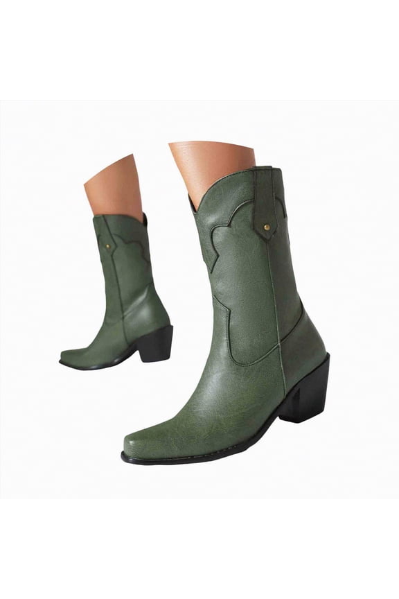 Burgundy Boots Cowboy Boots for Women Mid Calf Cowgirl Boots Round Toe Western Low Heel Shoes AG,7.5