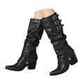 thumbnail image 1 of UngA Burgundy Boots Women's Cowboy Boots Mid Calf Cowgirl Embroidered Western Pointed Toe Chunky Heel Pull On Knee High Boots Black,7, 1 of 7