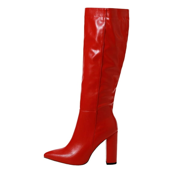 UngA Burgundy Boots confort Women's Mid Calf Boots, Comfort Buckle Slouchy Booties with Side Zipper Red,8.5