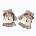 thumbnail image 1 of UngA Cartoon Convertible Flip Top Gloves Toddler Kids Winter Wool Knit Fingerless Gloves with Mitten Cover for Girls Boys (Khaki,3-6 Years), 1 of 7