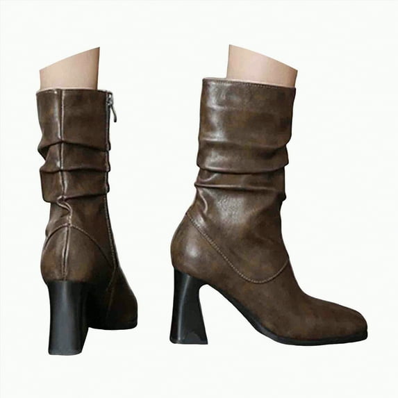 UngA Casual Boots for Women Cowboy Boots Embroidered Cowgirl Boots Western Mid-Calf Knee-High Boots with Heel Brown,6.5