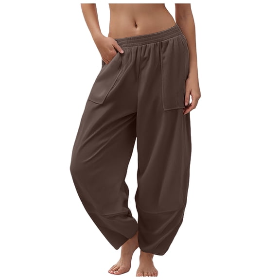 UngA Casual Pants Women Womens High Waist Summer Casual Pants Drawstring Straight Leg Beach Vacation Lounge Pocket Linen Trousers Coffee,2XL