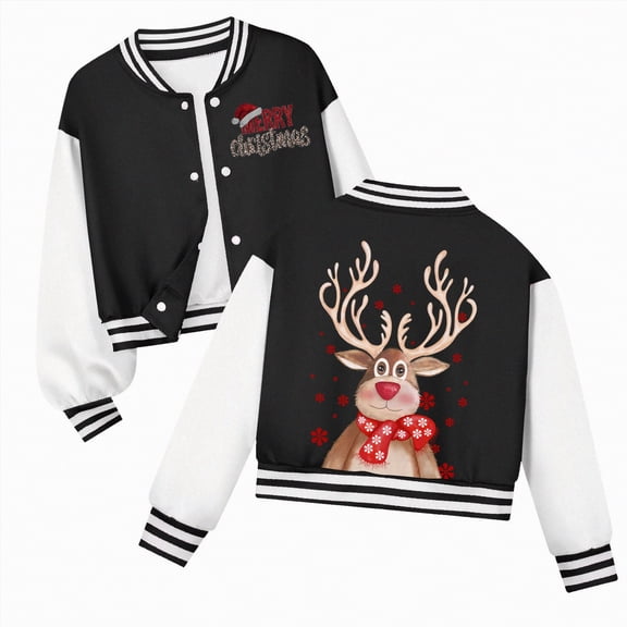 UngA Christmas B'oy's Button Up Varsity Jacket Color Block Letter Print Baseball Bomber Jacket K'ids Jackets B'oys Black,13-14 Years